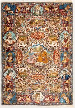 Tabriz rug with figural motifs, old/semi-antique, approximately 200x139 cm.