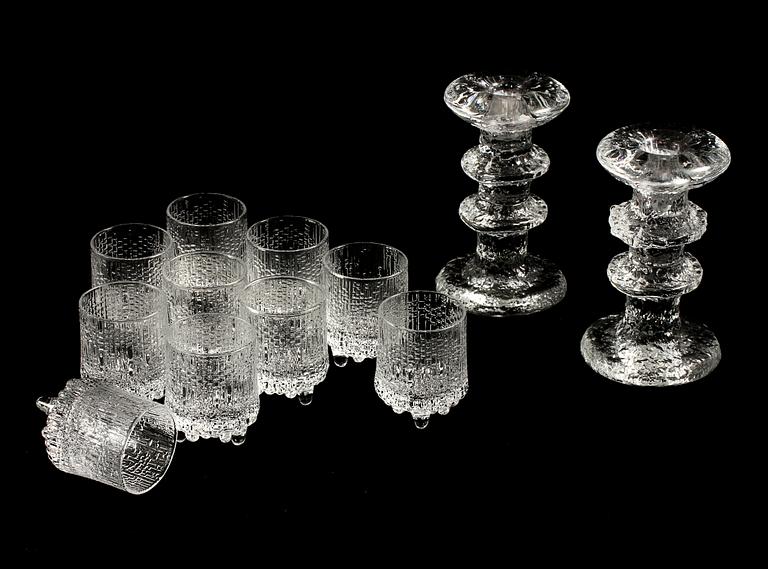 GLAS, 19 st SAMT LJUSSTAKAR, ett par, "Festivo", T Sarpaneva samt "Ultima Thule", T Wirkkala, Iittala, 1900-tal.