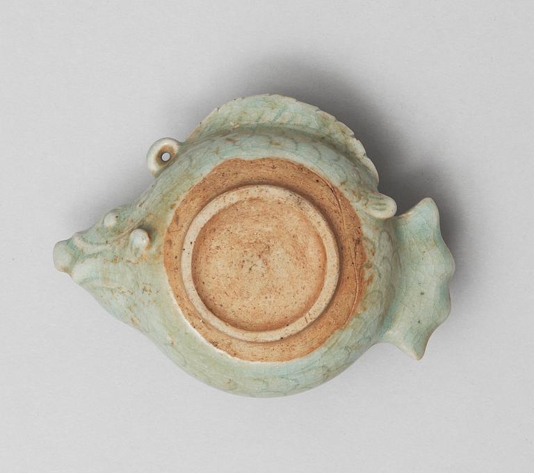 A celadon glazed water-dropper/water pot, Yuan dynasty (1271-1368).