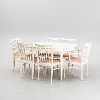 Carl Malmsten, a "Herrgården" dining table with six chairs, Bodafors, 1961.