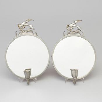 A pair Art Deco pewter wall scones, 1930 / 40s.