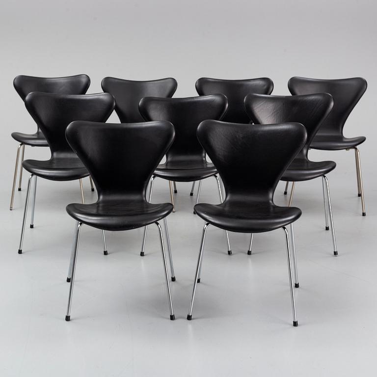 ARNE JACOBSEN, stolar, 10 st, "Sjuan", Fritz Hansen, Danmark.