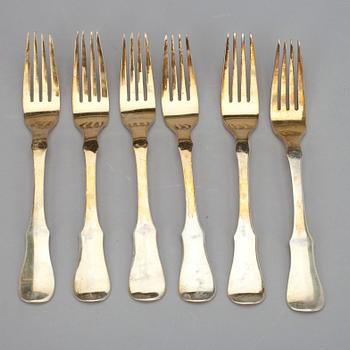 GAFFLAR, 6 st, förgyllt silver, Ryssland, Moskva 1867. Vikt 339 g.