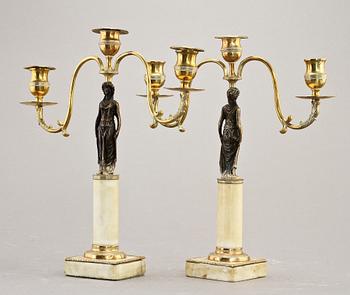 KANDELABRAR, ett par, delvis sengustavianska, 1800-tal.