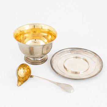 A Swedish silver bowl and a sauce spoon, including Johan Petter Grönvall, Stockholm 1818-19.