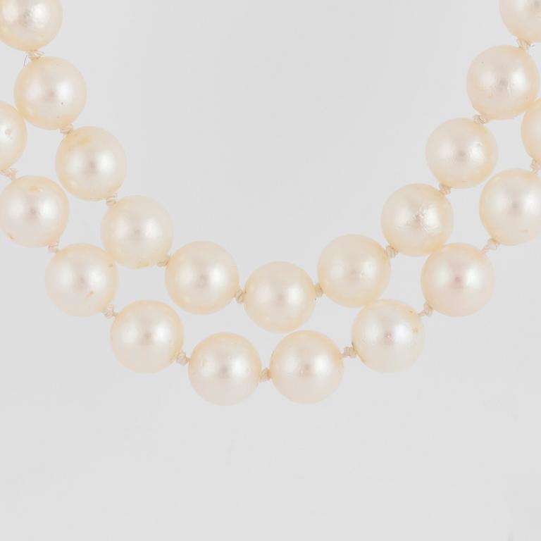 A PEARL NECKLACE, two strands, with cultured pearls.