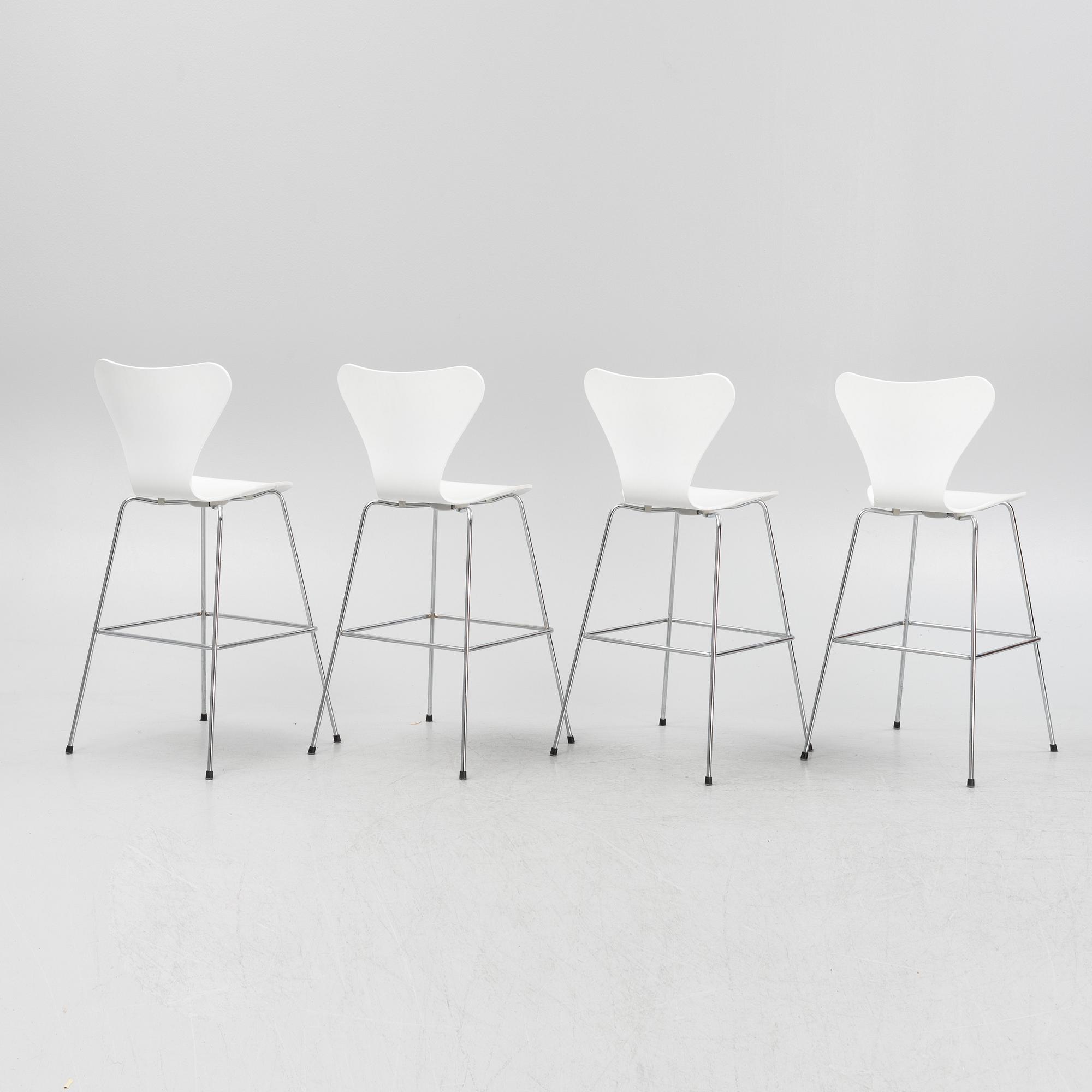 Arne Jacobsen, four 'Series 7' bar chairs, Fritz Hansen, Denmark, 2013.