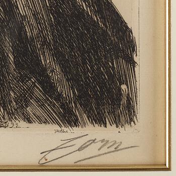 Anders Zorn, etching, 1892, signed in pencil.