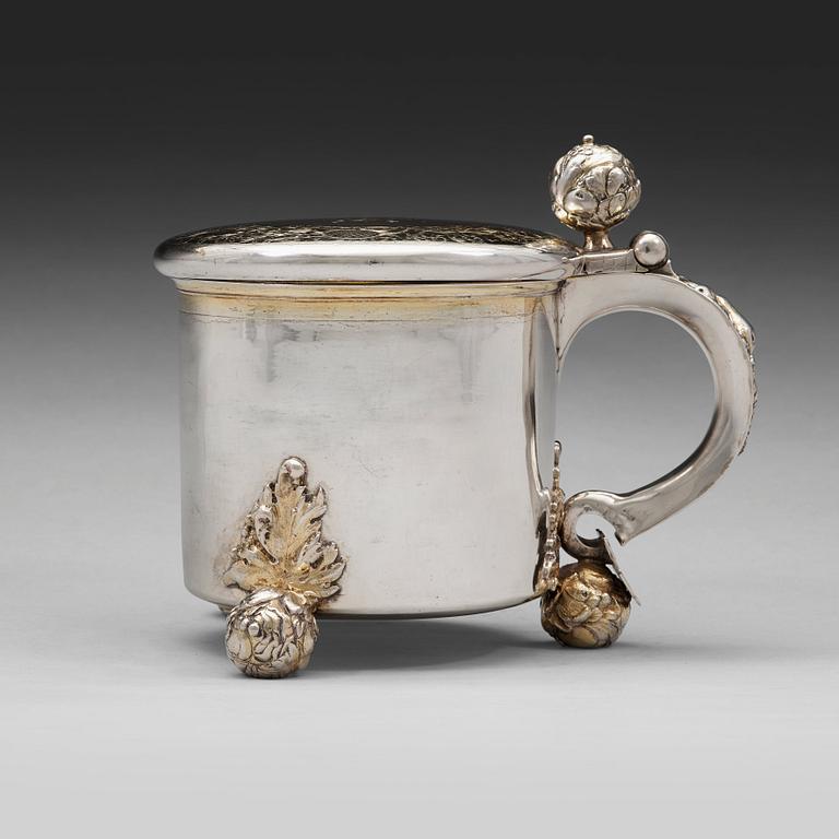 A Swedish 17th century parcel-gilt tankard, mark of Erik Månsson Schmidt, Stockholm 1675.