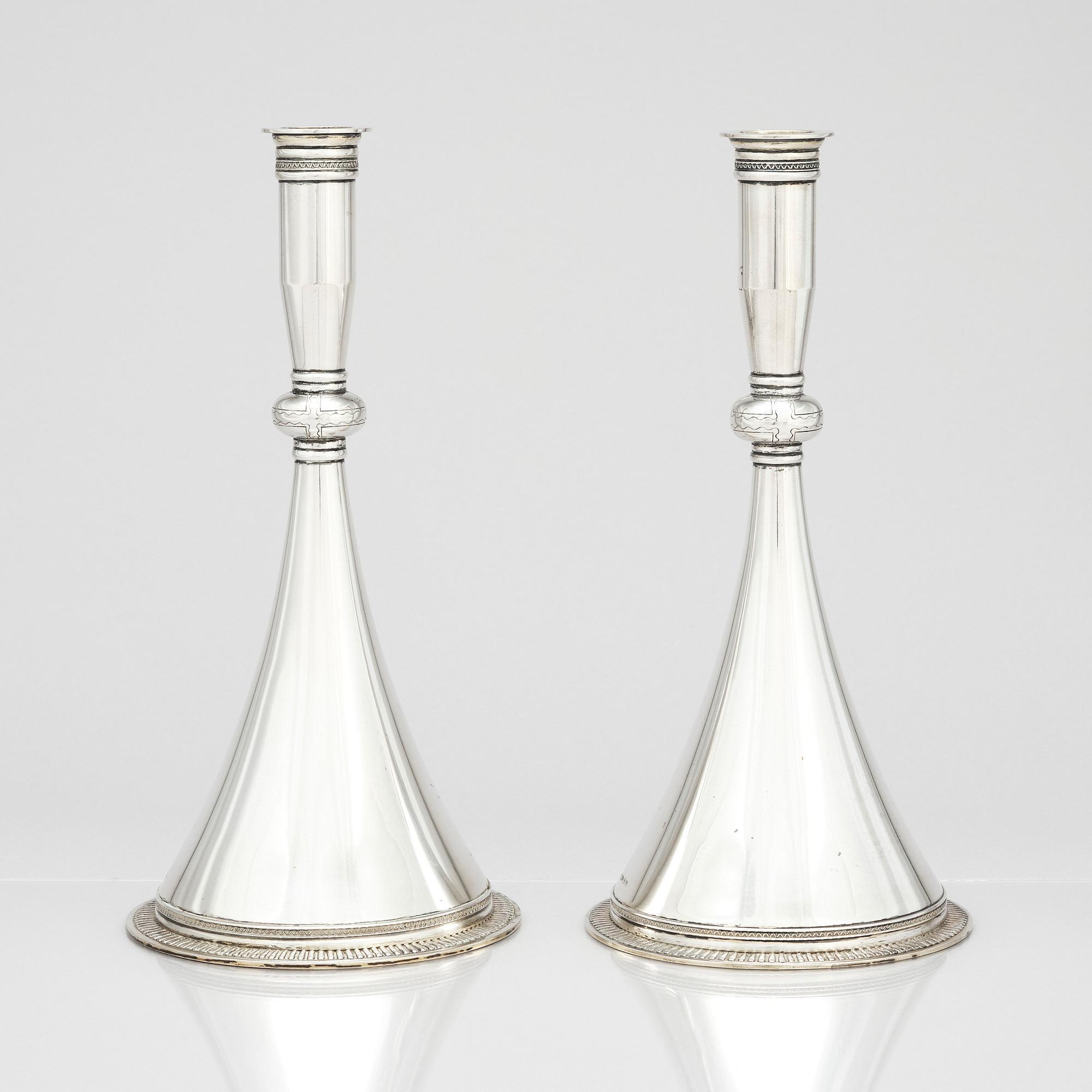 Wiwen Nilsson, a pair of silver candlesticks, Lund Sweden 1939, the so called 'byzantine' model.