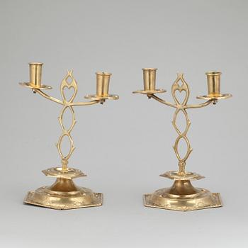 KANDELABRAR ett par, barockstil. Mässing, "Blekingeljusstakar". 1800-tal.