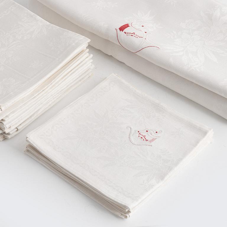 Duk samt 20 servetter, linnedamast, 1900-tal.