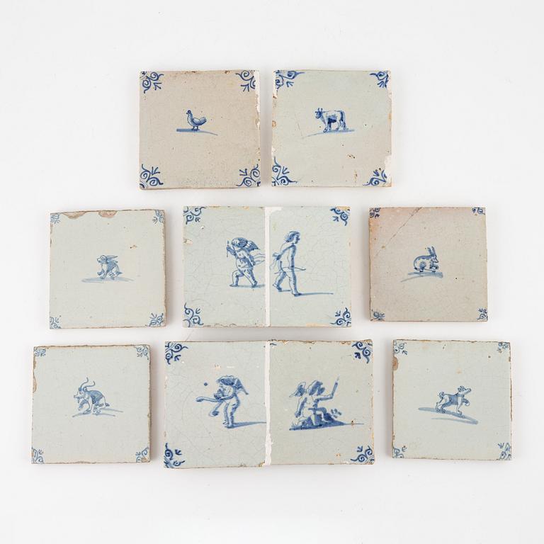 Flisor, 10 st, glaserat lergods, Holland, 17/1800-tal.