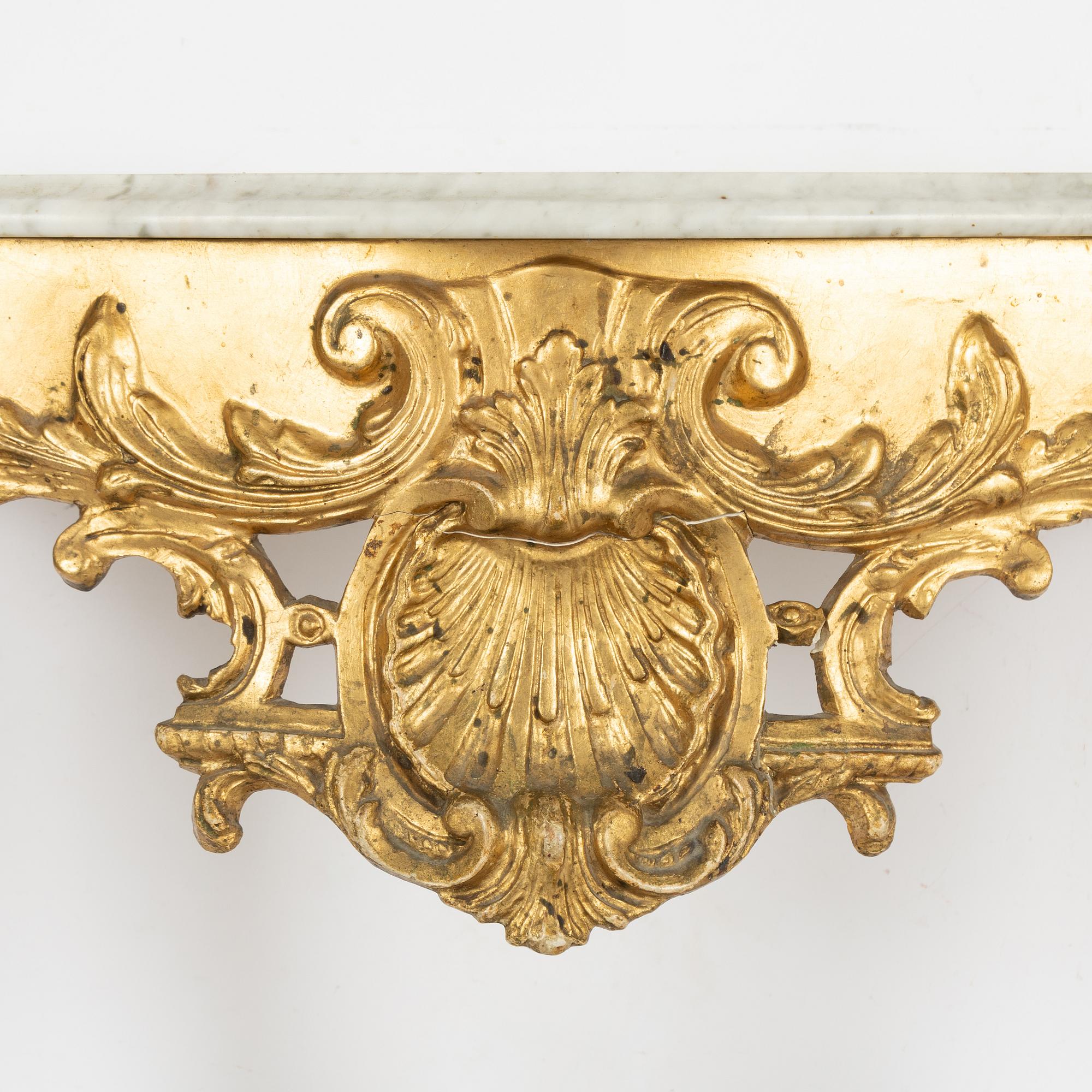 Spegel och konsolbord, rokokostil 1800-tal.