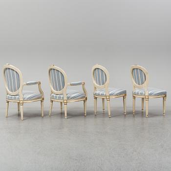 Four Gustavian chairs, late 18th Century.