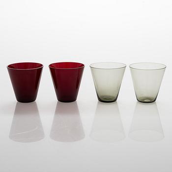 Drinking glasses, 12 + 4 pcs, Riihimäen Lasi and Kaj Franck/Nuutajärvi, 1950s.