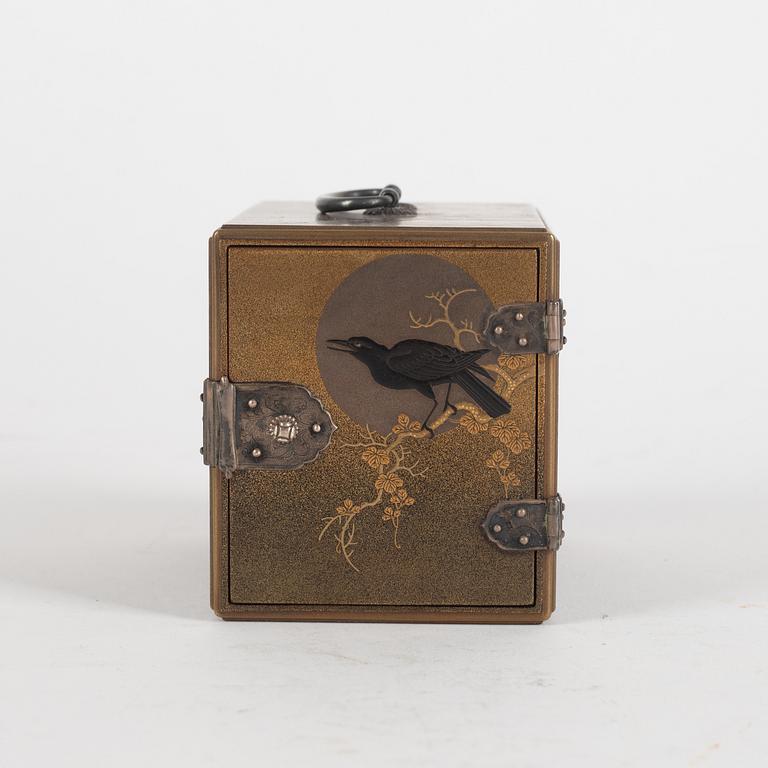 A Japanese lacquer box with three small drawers. Meiji.