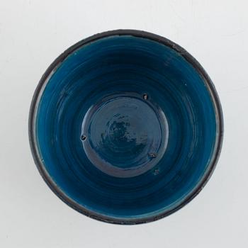 Aldo Londi, 2 pieces stoneware, bowl and figurine, "Rimini Blu", Bitossi, Italy.