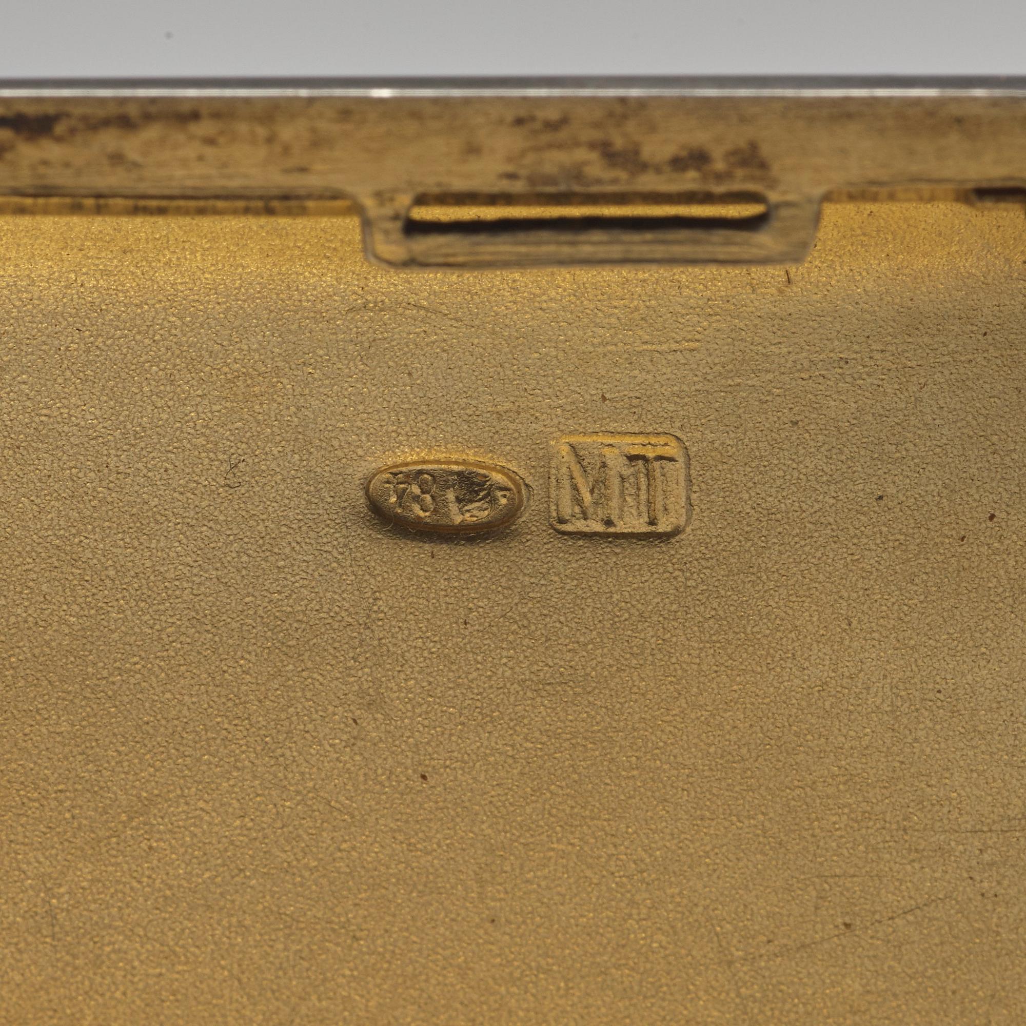 Cigarettetui, icke identifierad mästarstämpel, silver, Moskva 1908-1917.