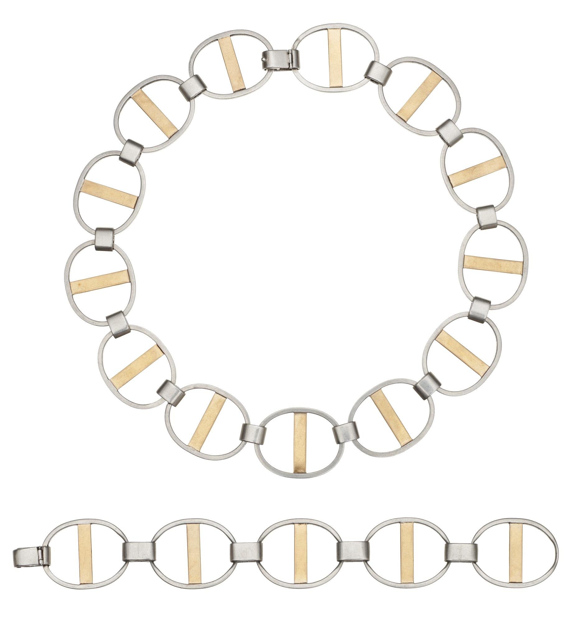 A Sigurd Persson sterling necklace and bracelet, Stockholm 1979.