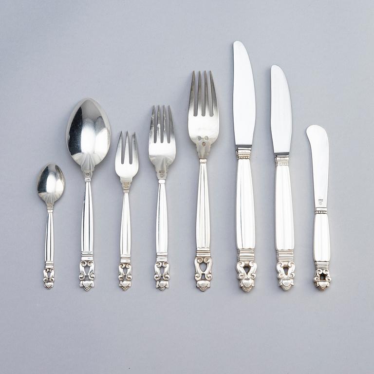 Johan Rohde, bestickservis 76 delar "Konge/Acorn", Georg Jensen, Köpenhamn efter 1945, sterling silver och rostfritt.