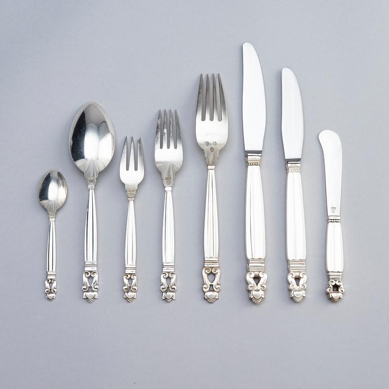 Johan Rohde, a set of 76 pieces of 'Acorn' sterling silver and stainless steel flatware, Georg Jensen post 1945.