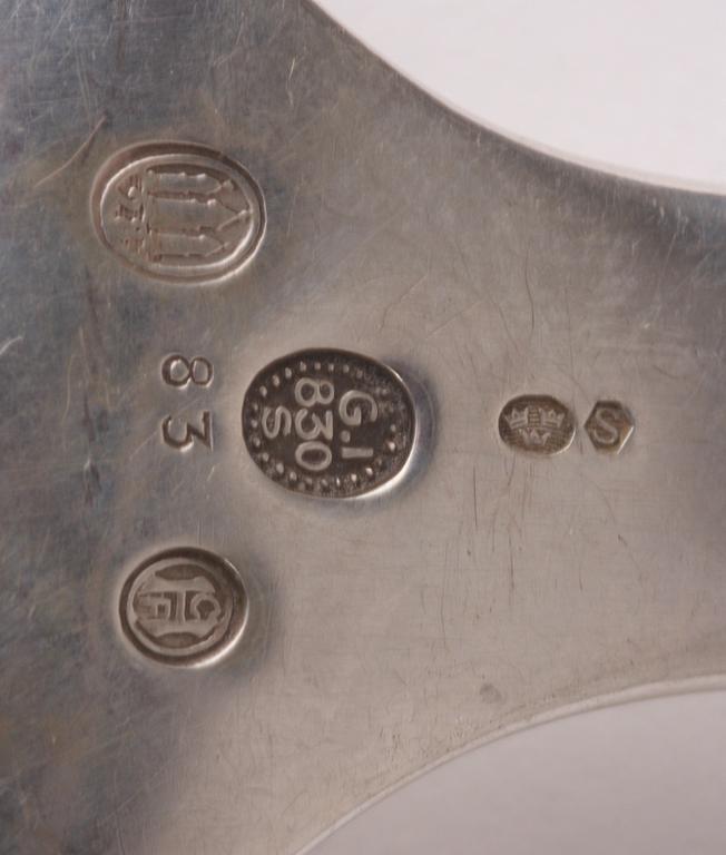 FISKSERVERINGSBESTICK, ett par, silver, Georg Jensen, Danmark 1928, svensk importstämpel.