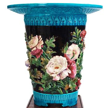 226. A massive majolica jardinere, late 19th century, possibly by the Sergei Poskochin manufactory,  Morje, St Petersburg.