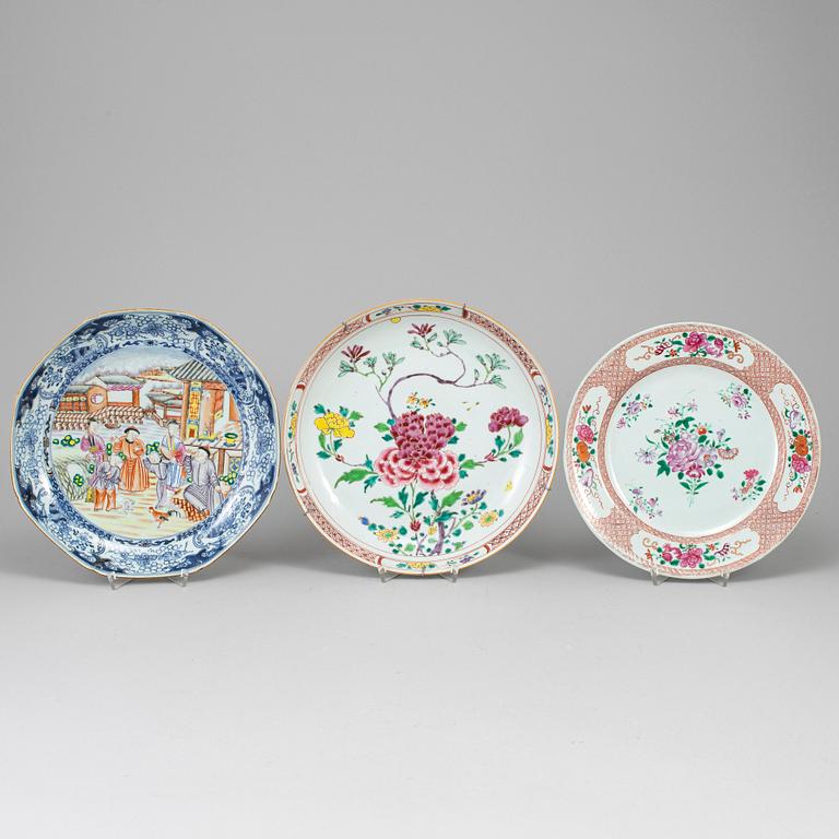 Three famille rose dishes, Qing dynasty, Qianlong (1736-95).
