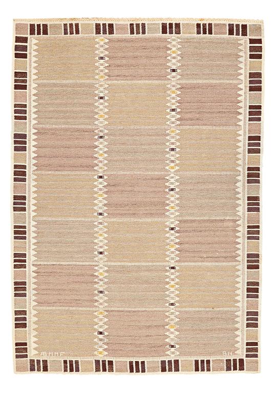 Barbro Nilsson, BARBRO NILSSON, A CARPET, "Salerno grå med enkel bård", flat weave, ca 245 x 170,5 cm, signed AB MMF BN.