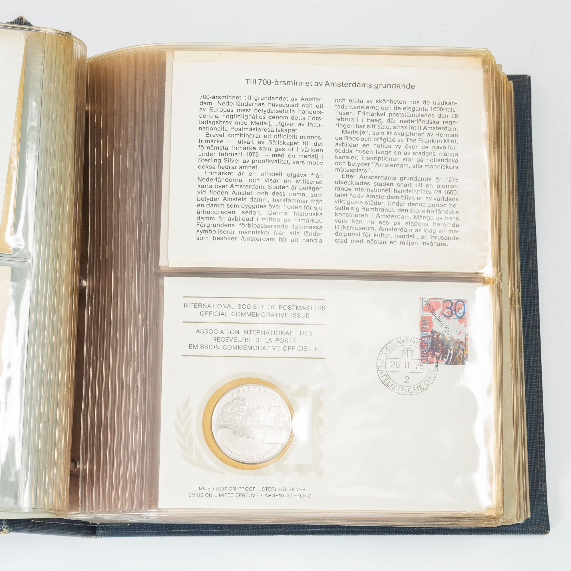 Collector's coins, 36 pcs, sterling silver, International Society of Postmasters, commemorative edition, 1975-1977.