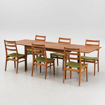 A dining table and six chairs, 1960's.