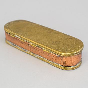 A brass and copper box, probably The Netherlands, 18th century.