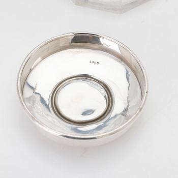 Lidded jar, sterling silver and glass, Howard & Co, New York, 1895.