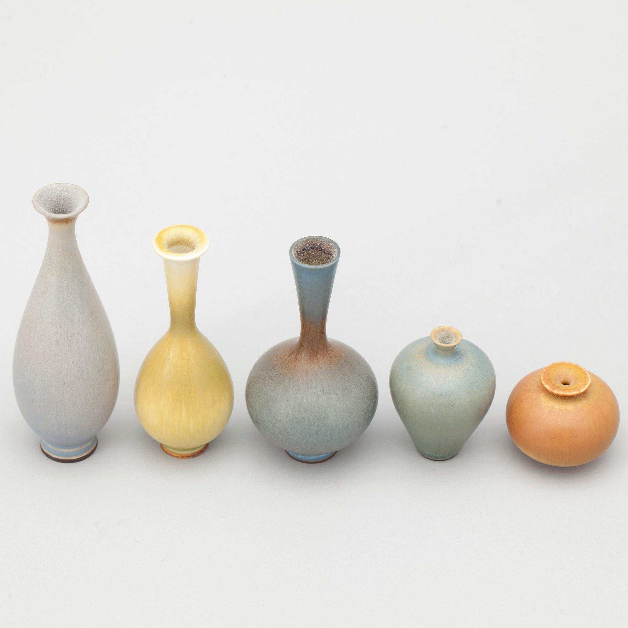 MINIATYRVASER, 5 st, stengods, Berndt Friberg, Gustavsberg.