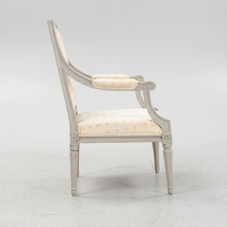 A Gustavian open armchair by M. Lundberg (master 1775-1812).