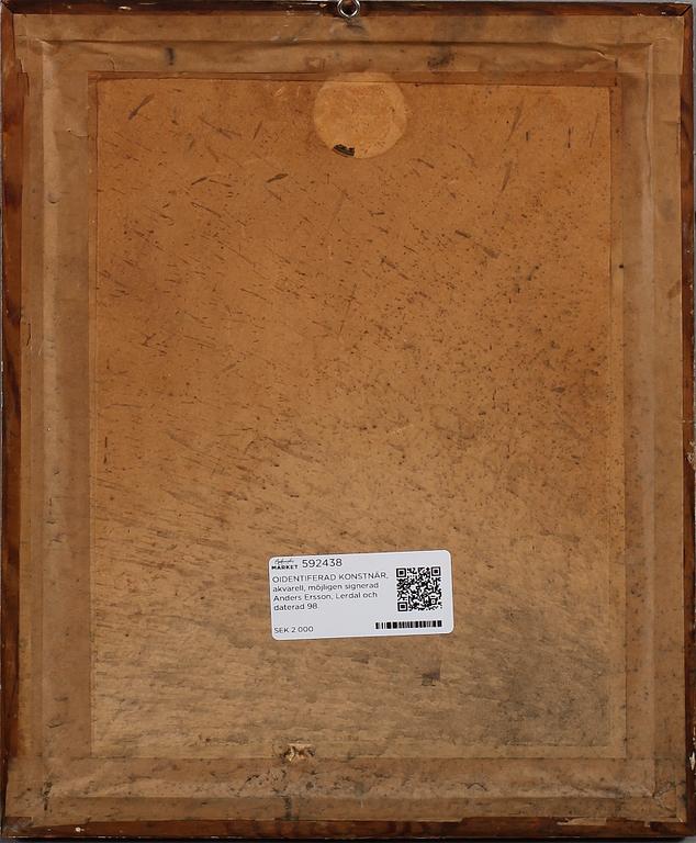 OIDENTIFERAD KONSTNÄR, akvarell, möjligen signerad Anders Ersson, Lerdal och daterad 98.