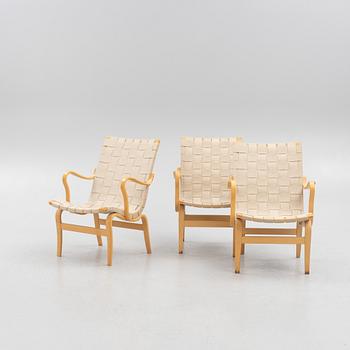 Bruno Mathsson, armchairs, 3 pcs, "Eva", Dux, late 20th century.