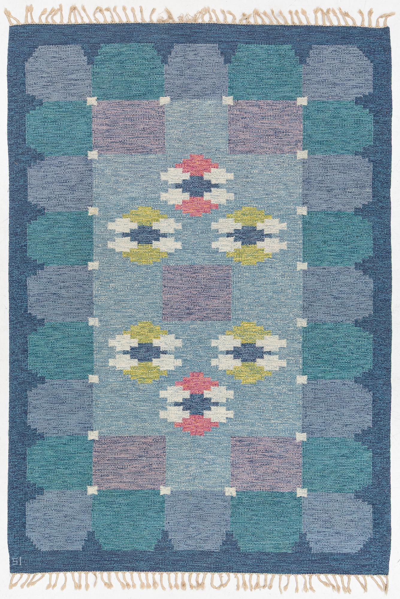 Ingegerd Silow, a 'Siljan' flat weave rug, signed IS, c. 275 x 185 cm.
