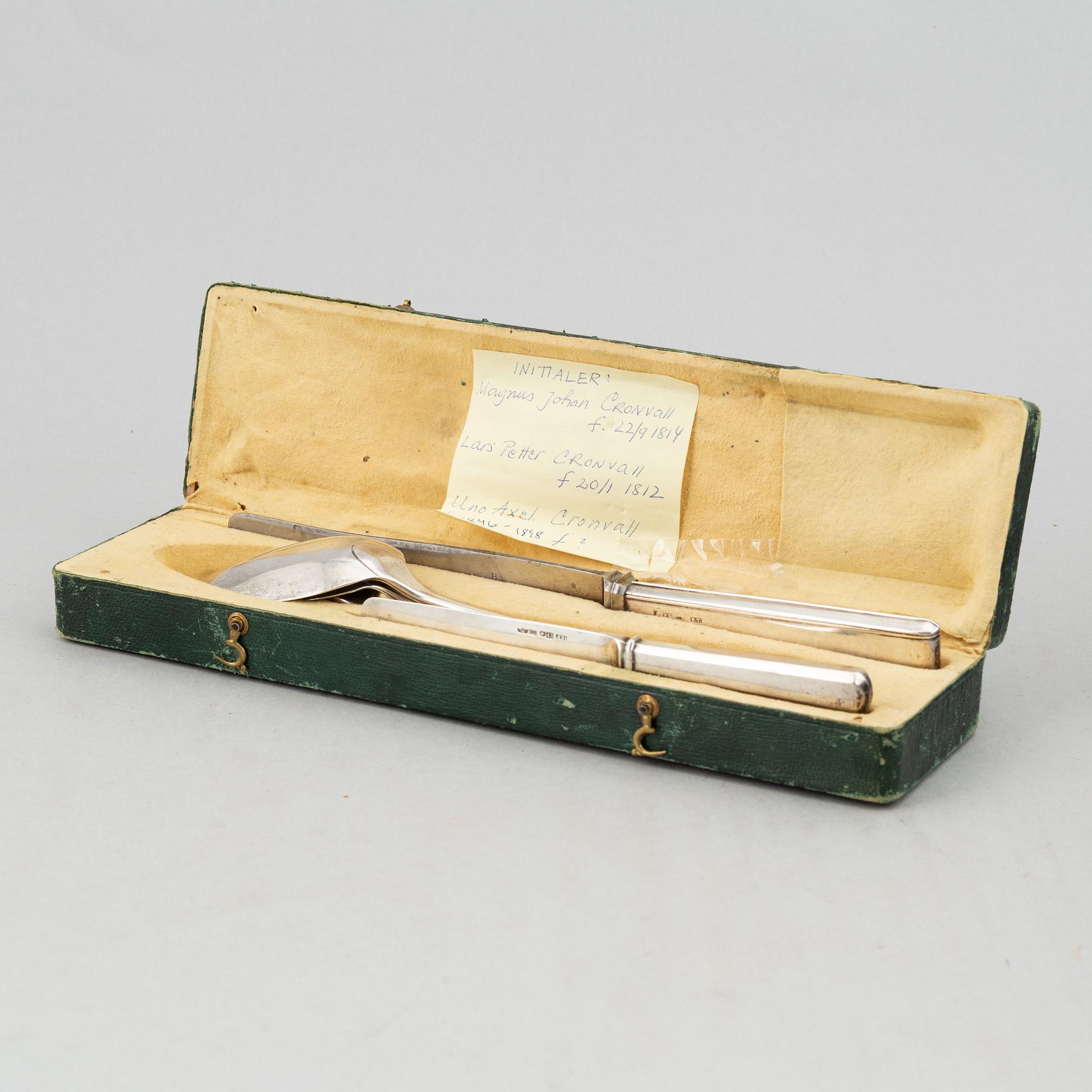A Finnish silver cutery travel set, 19th century.