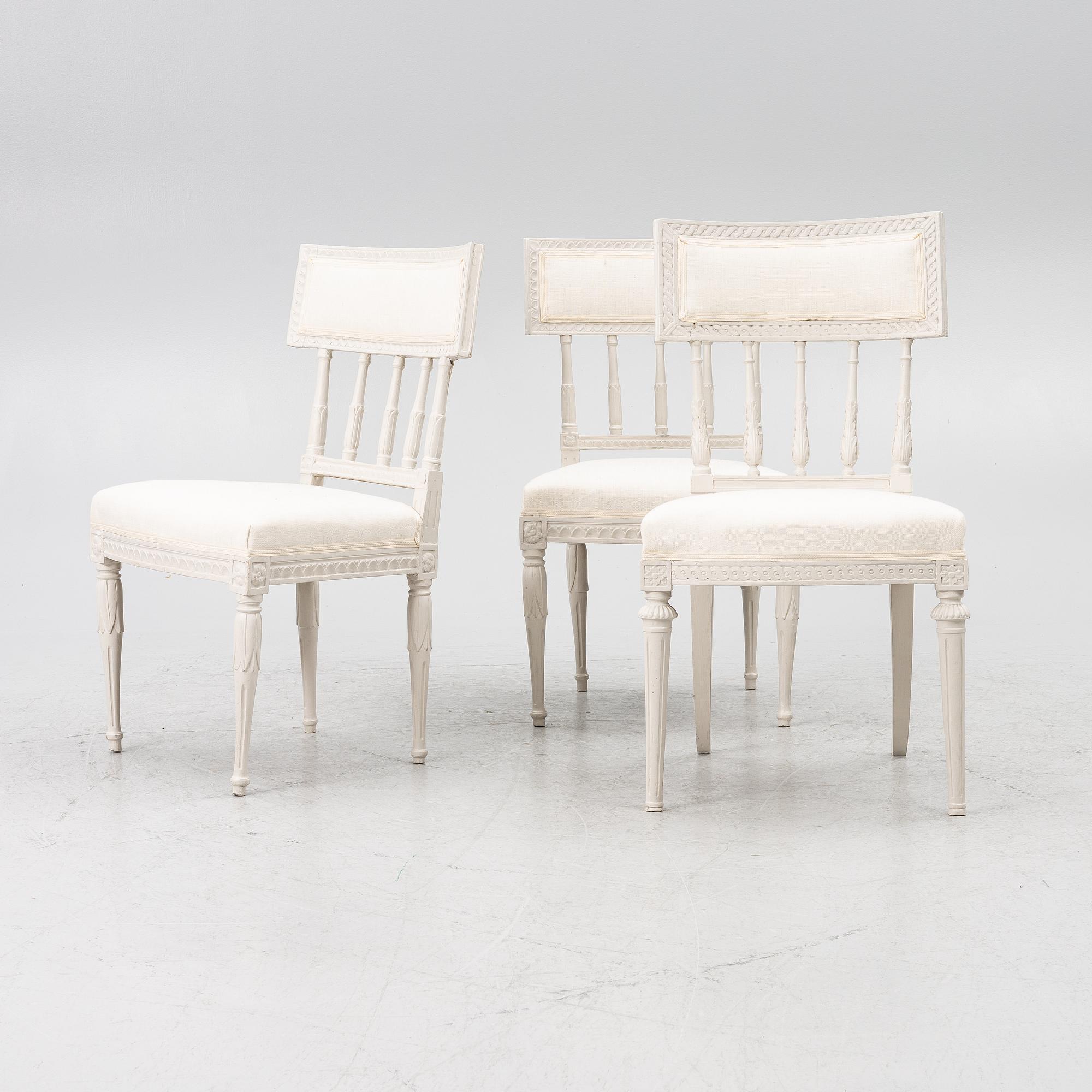 A set of three (2+1) late Gustavian chairs, Stockholm, late 18th century.