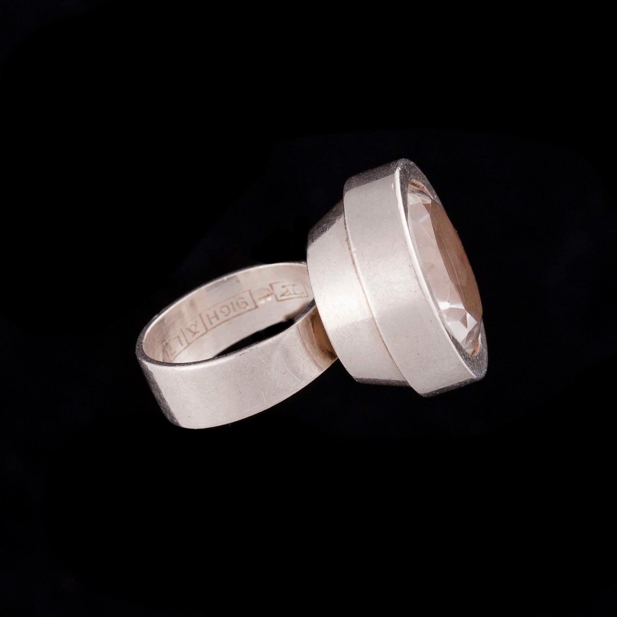 RING, sterlingsilver, bergskristall, Elis Kauppi, Kupittaan Kulta 1964.