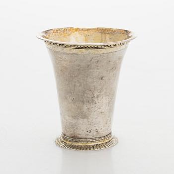 An 18th-century silver parcel-gilt beaker, maker's mark of Carl Halle, active in Turku, Finland 1765-1771.