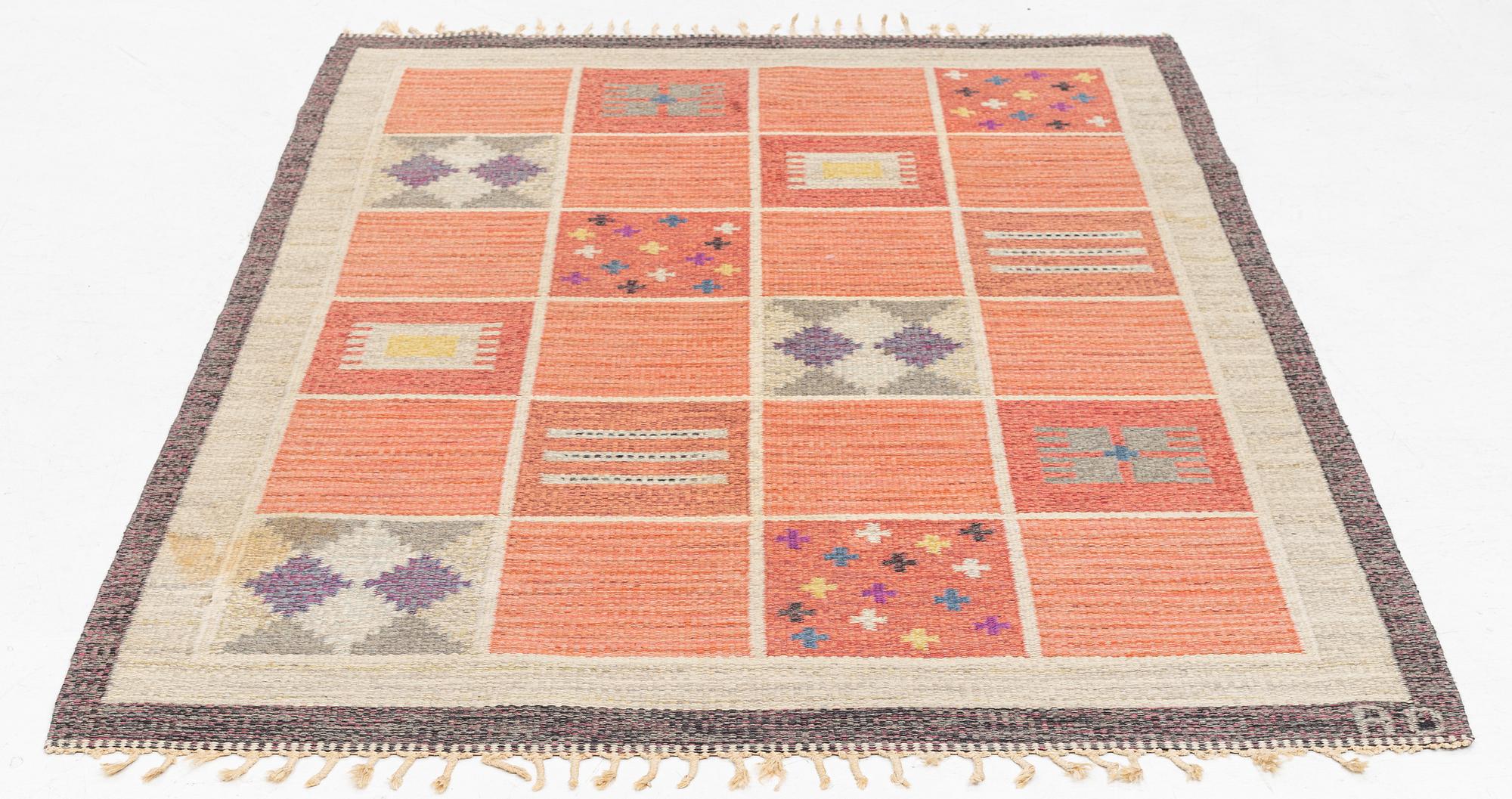 Rakel Carlander, rug, röllakan technique, approx. 202 x 140 cm, signed RC.
