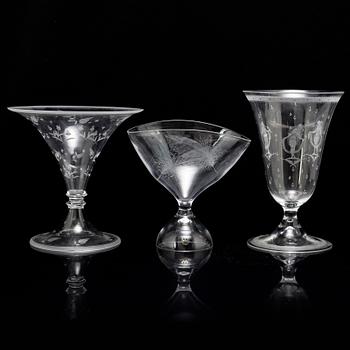 Three glass vases, from Orrefors and Kosta, first half of the 20th century.