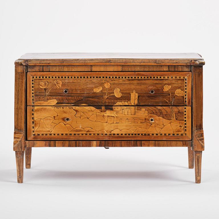 A presumably Italien Louis XVI miniature commode.