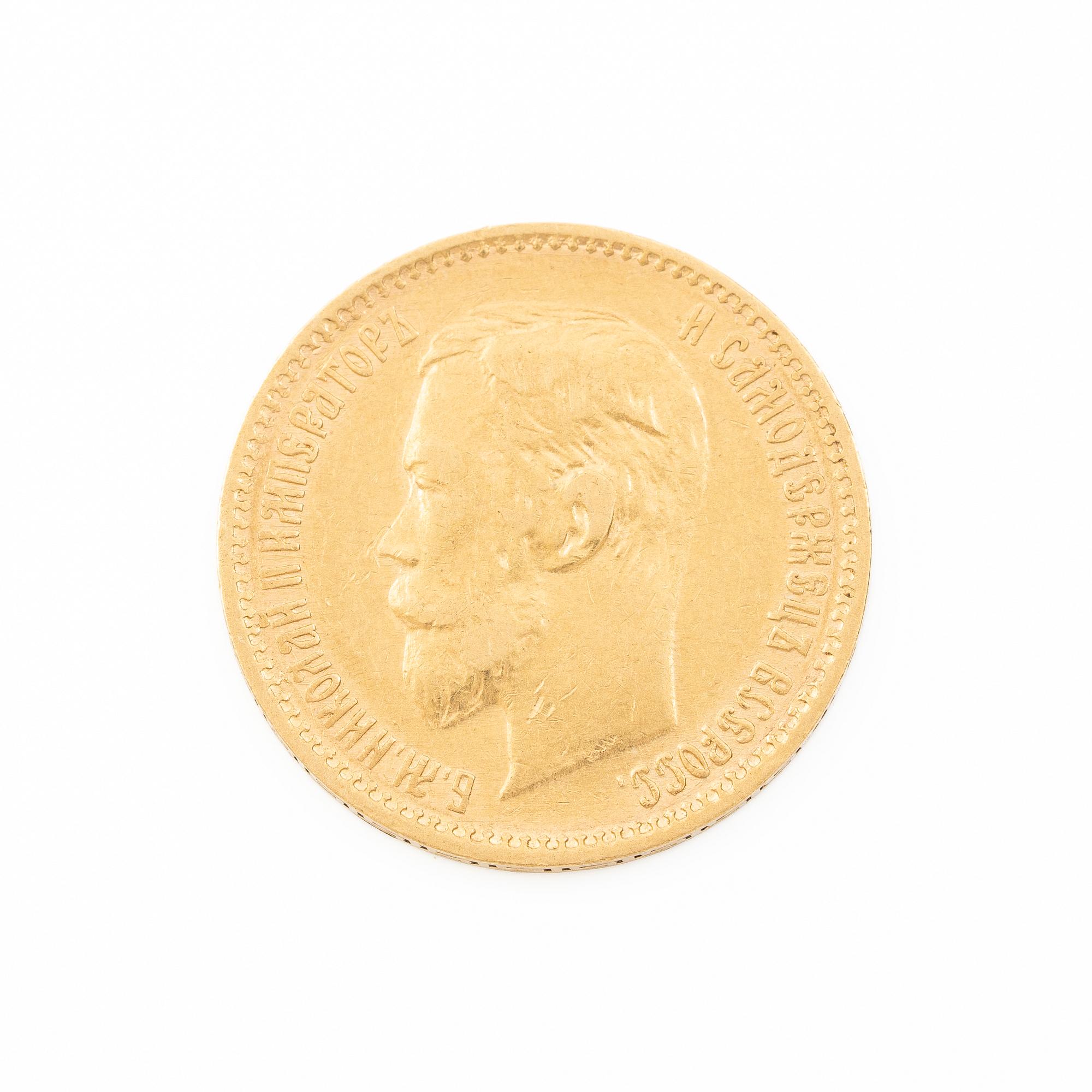 Gold coin, Nicholas II, Russia, 5 Rubles, 1900.