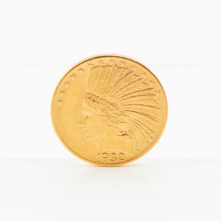 Gold coin 10 dollars USA 1932 Indian Head.