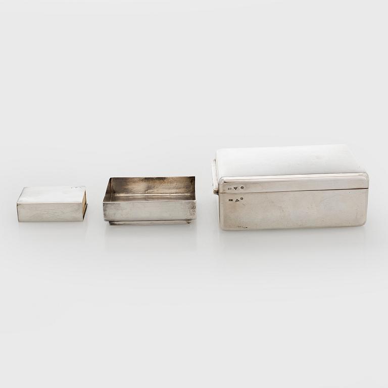 A silver cigarette case, matchbox holder and small bowl, Sandrik, as well as 3 ashtrays, Czechoslovakia 1929-1945.