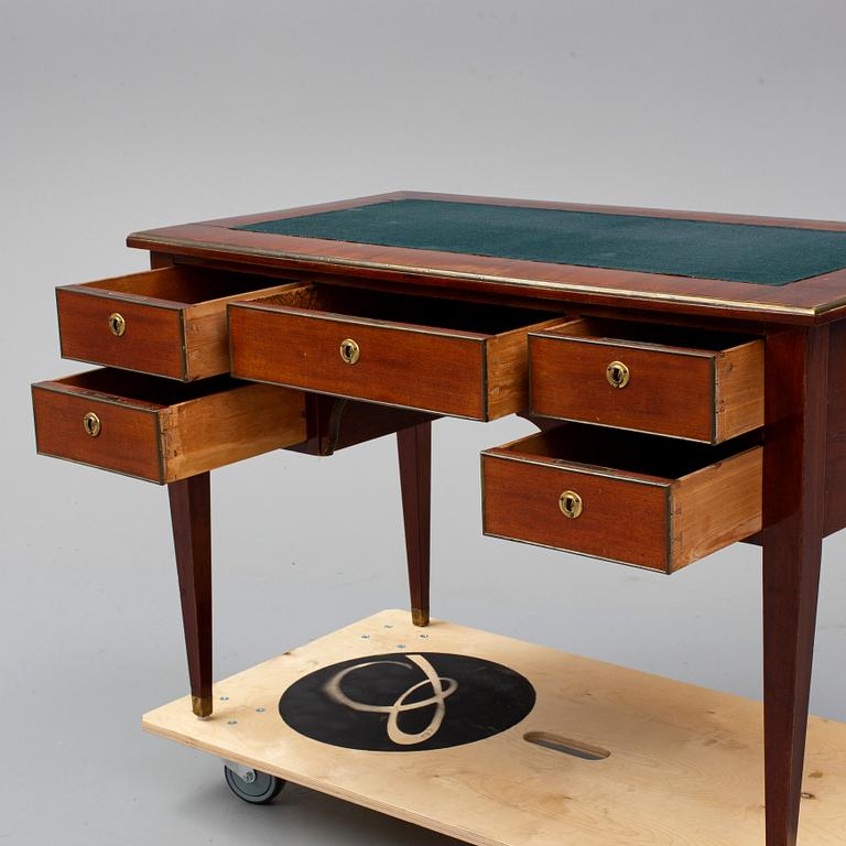 A mahogany veneered Gustavian style desk, circa 1900.